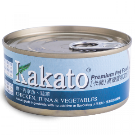 Kakato卡格雞柳加吞拿魚加蔬菜貓狗罐頭170g